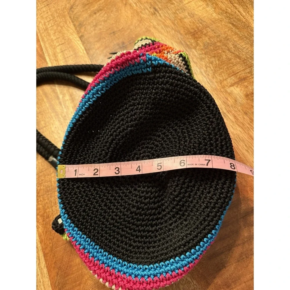 The Sak Multicolor Crochet Knit Hobo Shoulder Bag Boho Striped Handbag